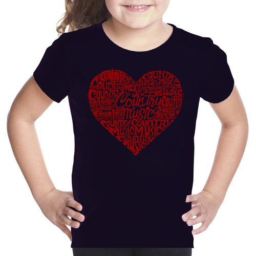 Country Music Heart - Girl's Word Art T-Shirt