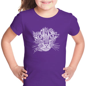 Cat Face - Girl's Word Art T-Shirt