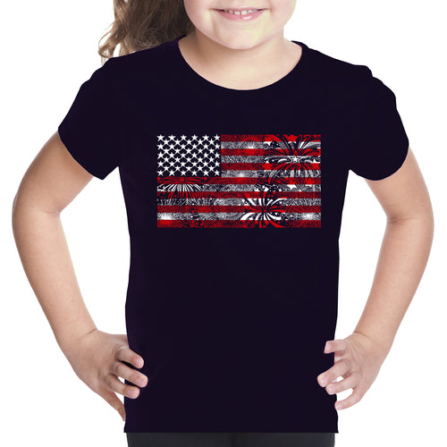 Girl's Word Art T-shirt - Fireworks American Flag