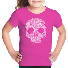 Load image into Gallery viewer, Flower Skull  - Girl&#39;s Word Art T-Shirt