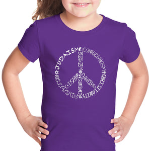 Different Faiths peace sign - Girl's Word Art T-Shirt