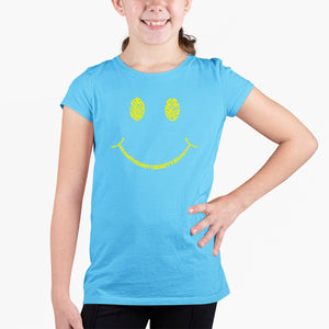 Be Happy Smiley Face  - Girl's Word Art T-Shirt