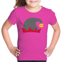 Load image into Gallery viewer, Christmas Elf Hat - Girl&#39;s Word Art T-Shirt