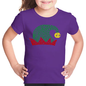 Christmas Elf Hat - Girl's Word Art T-Shirt