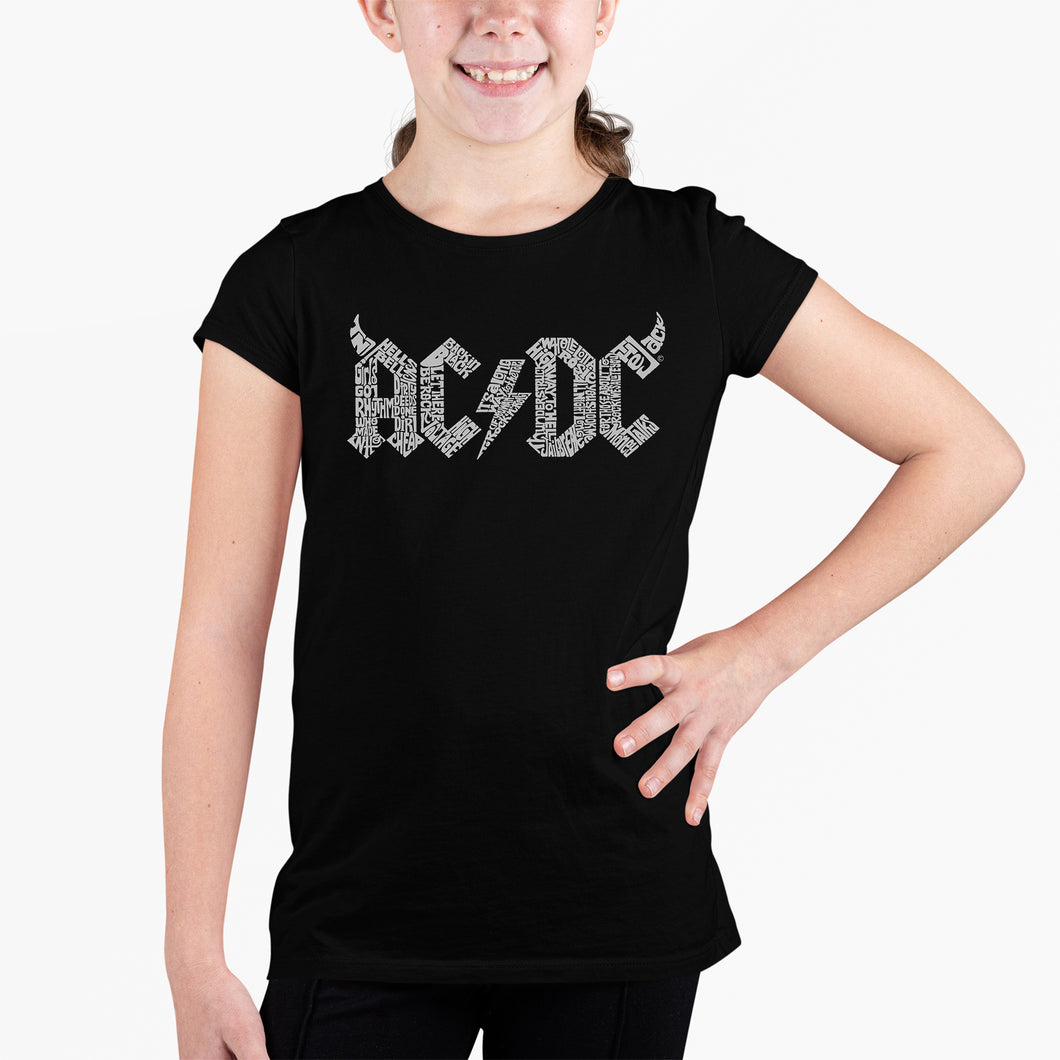 ACDC Classic Horns Logo  - Girl's Word Art T-Shirt