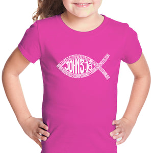 John 3:16 Fish Symbol - Girl's Word Art T-Shirt