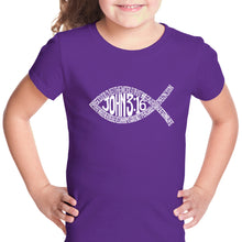 Load image into Gallery viewer, John 3:16 Fish Symbol - Girl&#39;s Word Art T-Shirt