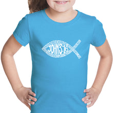 Load image into Gallery viewer, John 3:16 Fish Symbol - Girl&#39;s Word Art T-Shirt