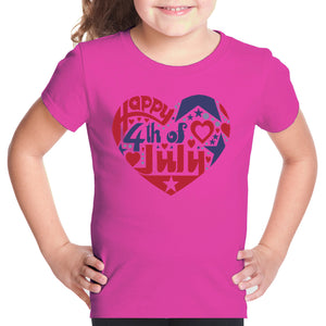 Girl's Word Art T-shirt - July 4th Heart