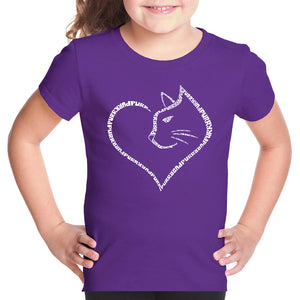 Cat Heart - Girl's Word Art T-Shirt