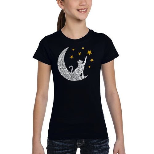 Cat Moon - Girl's Word Art T-Shirt