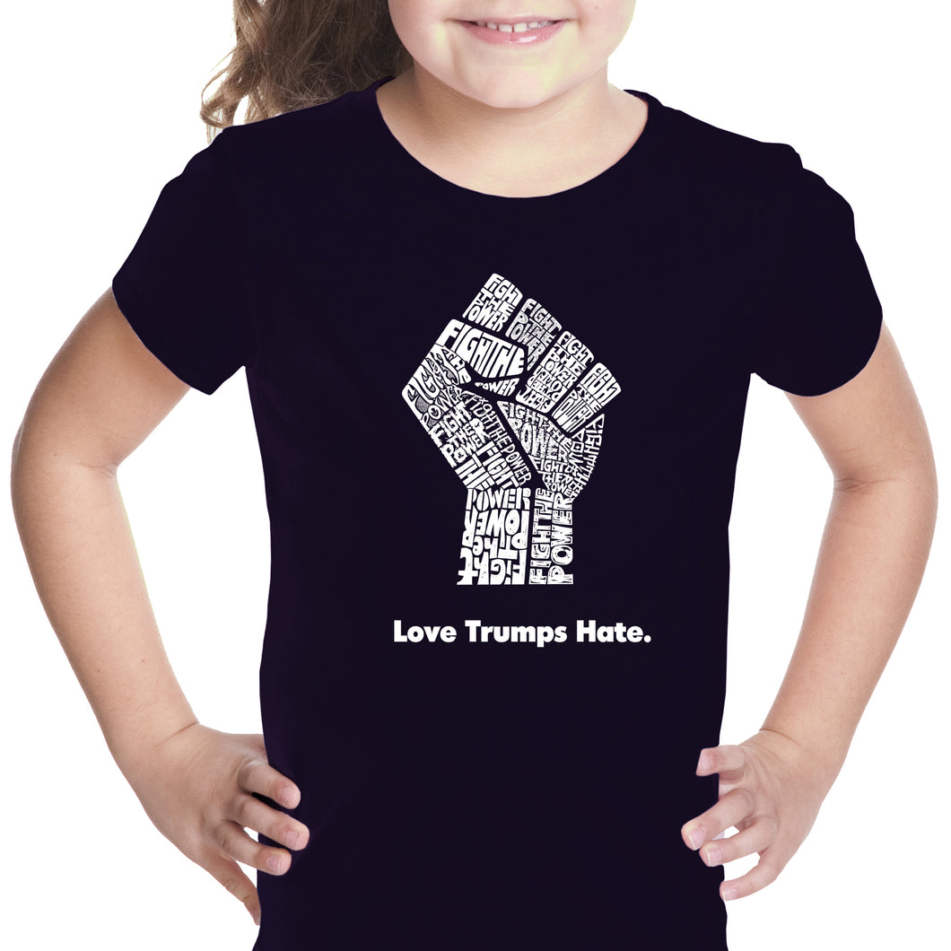 Love Trumps Hate Fist - Girl's Word Art T-Shirt