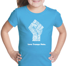 Load image into Gallery viewer, Love Trumps Hate Fist - Girl&#39;s Word Art T-Shirt