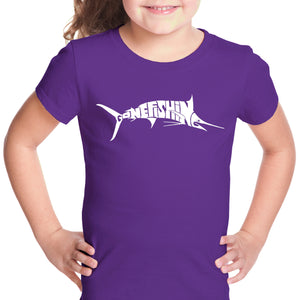 Marlin Gone Fishing - Girl's Word Art T-Shirt