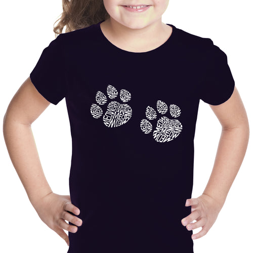 Meow Cat Prints - Girl's Word Art T-Shirt