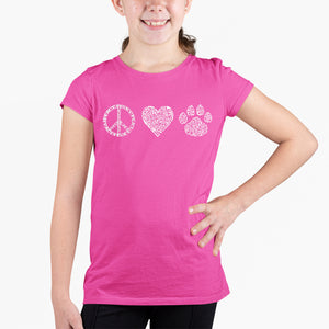 Peace Love Cats  - Girl's Word Art T-Shirt