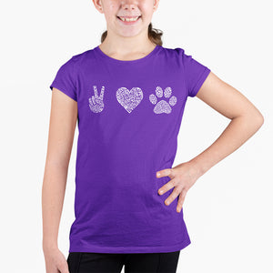 Peace Love Dogs  - Girl's Word Art T-Shirt