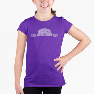 Peeking Dog  - Girl's Word Art T-Shirt