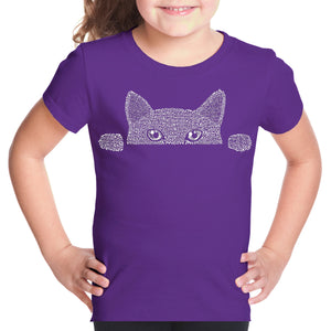Peeking Cat - Girl's Word Art T-Shirt