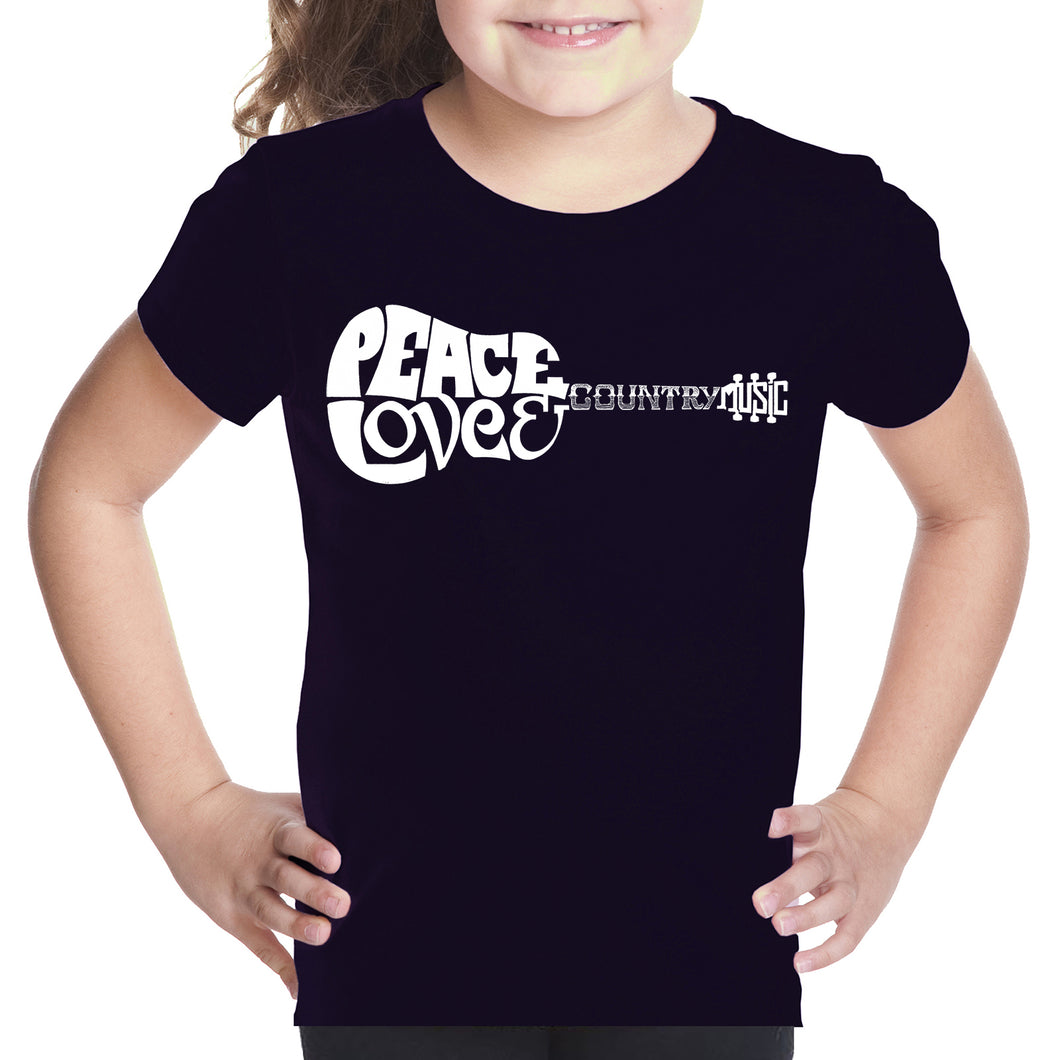 Peace Love Country  - Girl's Word Art T-Shirt