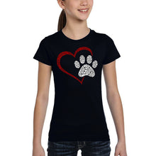 Load image into Gallery viewer, Paw Heart - Girl&#39;s Word Art T-Shirt