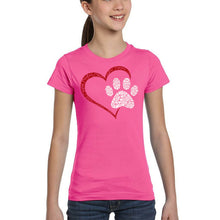 Load image into Gallery viewer, Paw Heart - Girl&#39;s Word Art T-Shirt