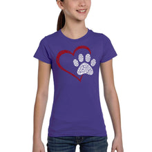 Load image into Gallery viewer, Paw Heart - Girl&#39;s Word Art T-Shirt