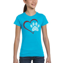 Load image into Gallery viewer, Paw Heart - Girl&#39;s Word Art T-Shirt