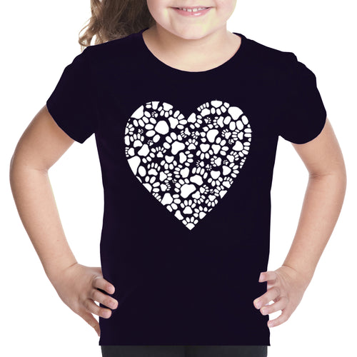 Paw Prints Heart  - Girl's Word Art T-Shirt