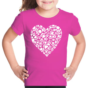 Paw Prints Heart  - Girl's Word Art T-Shirt