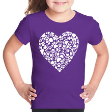 Load image into Gallery viewer, Paw Prints Heart  - Girl&#39;s Word Art T-Shirt