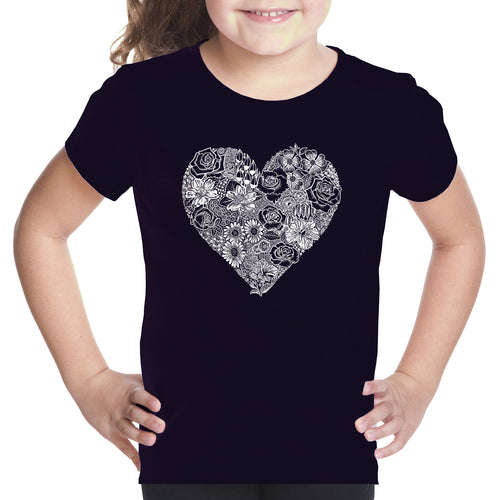 Heart Flowers  - Girl's Word Art T-Shirt