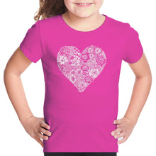 Load image into Gallery viewer, Heart Flowers  - Girl&#39;s Word Art T-Shirt