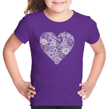 Load image into Gallery viewer, Heart Flowers  - Girl&#39;s Word Art T-Shirt