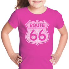 Load image into Gallery viewer, CITIES ALONG THE LEGENDARY ROUTE 66 - Girl&#39;s Word Art T-Shirt