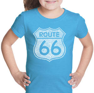 CITIES ALONG THE LEGENDARY ROUTE 66 - Girl's Word Art T-Shirt