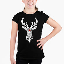 Load image into Gallery viewer, Santa&#39;s Reindeer  - Girl&#39;s Word Art T-Shirt
