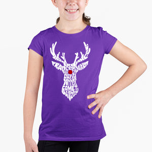Santa's Reindeer  - Girl's Word Art T-Shirt