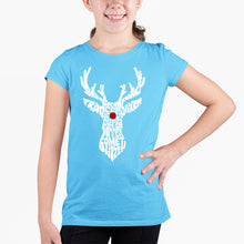 Load image into Gallery viewer, Santa&#39;s Reindeer  - Girl&#39;s Word Art T-Shirt