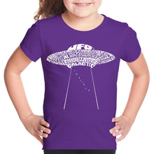 Load image into Gallery viewer, Flying Saucer UFO - Girl&#39;s Word Art T-Shirt