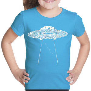 Flying Saucer UFO - Girl's Word Art T-Shirt