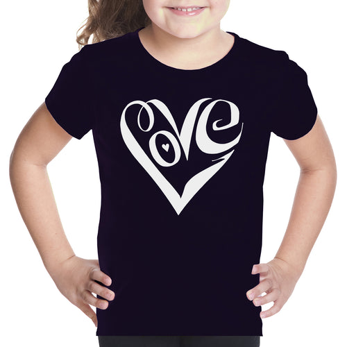 Script Love Heart  - Girl's Word Art T-Shirt