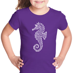 Types of Seahorse - Girl's Word Art T-Shirt