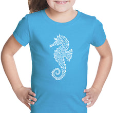 Load image into Gallery viewer, Types of Seahorse - Girl&#39;s Word Art T-Shirt