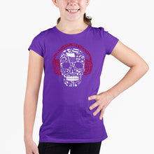 Load image into Gallery viewer, Music Notes Skull  - Girl&#39;s Word Art T-Shirt