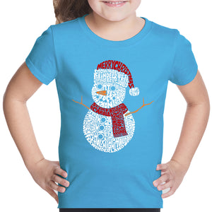 Christmas Snowman - Girl's Word Art T-Shirt