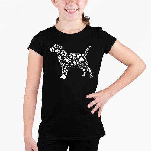 Dog Paw Prints  - Girl's Word Art T-Shirt