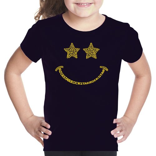 Rockstar Smiley  - Girl's Word Art T-Shirt