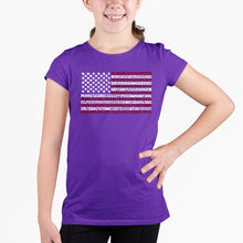 Load image into Gallery viewer, 50 States USA Flag  - Girl&#39;s Word Art T-Shirt