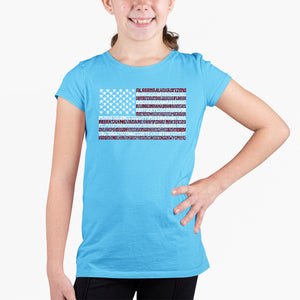 50 States USA Flag  - Girl's Word Art T-Shirt